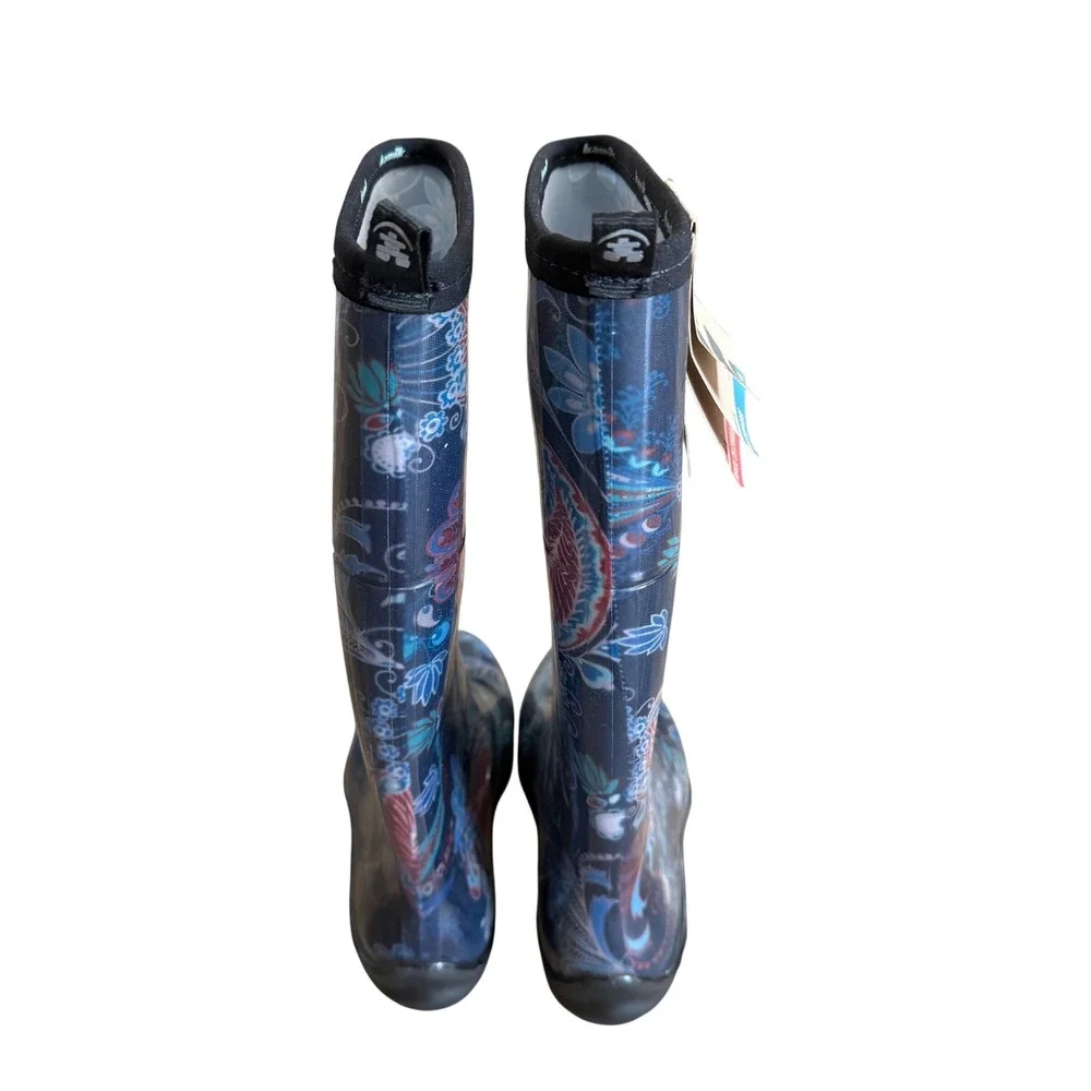 NWT Kamik Womens Blue Paisley Floral Waterproof Tall Rain Boots‎ Size 6